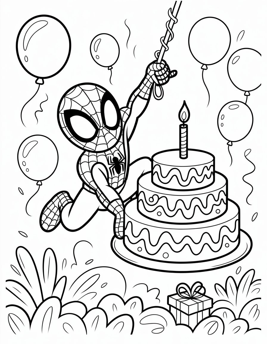 spiderman happy birthday coloring page