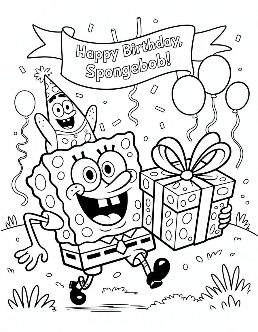 spongebob happy birthday coloring page