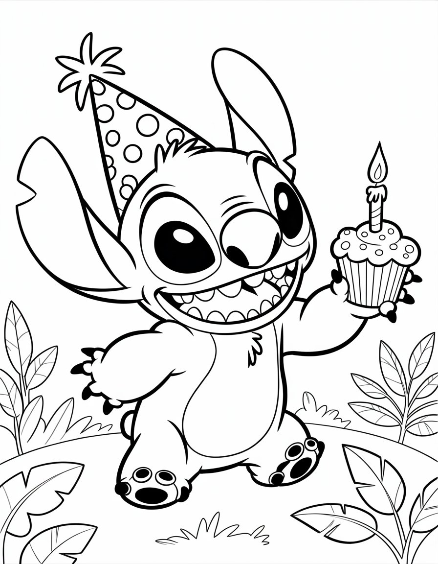 stitch birthday coloring page
