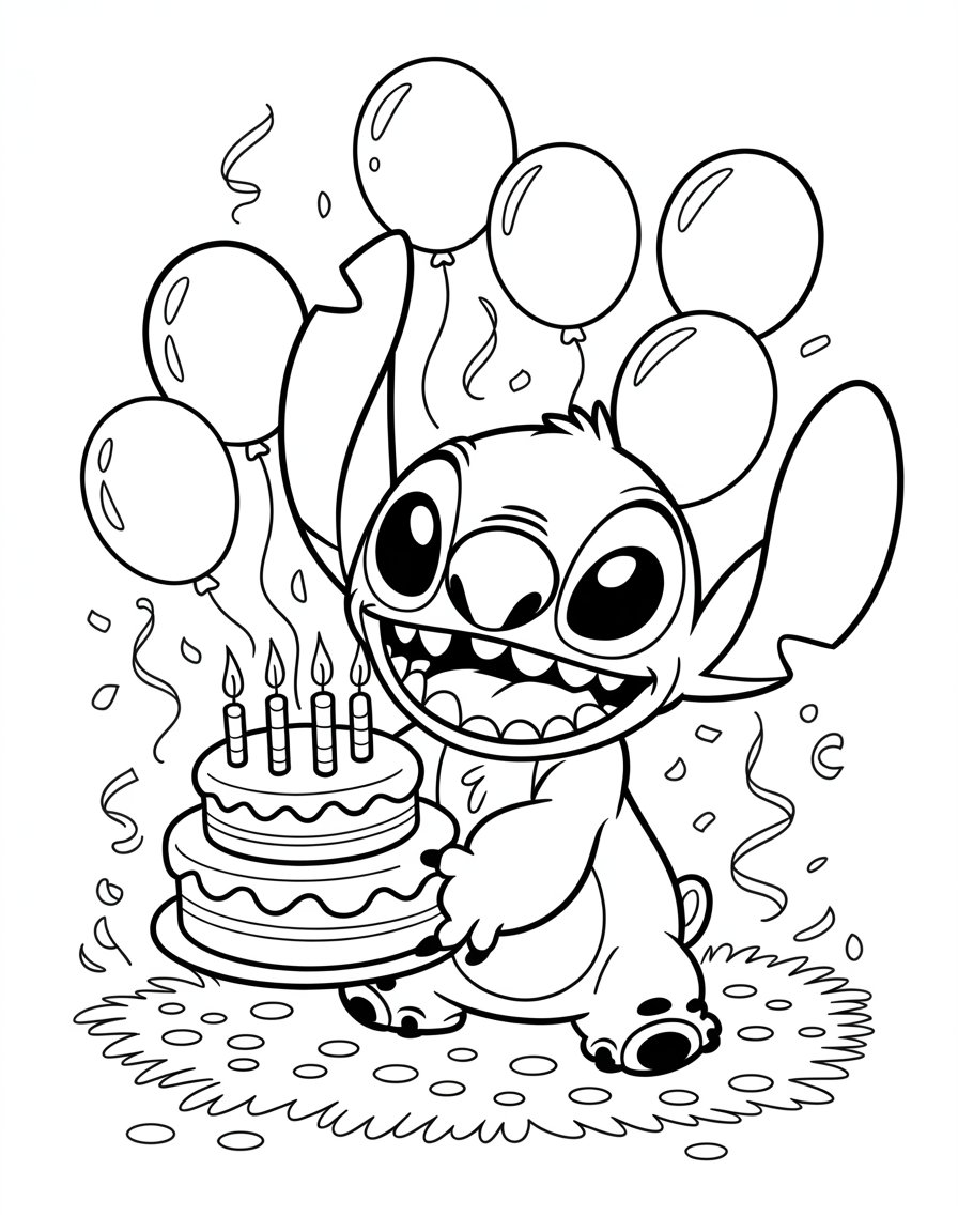 stitch happy birthday coloring page