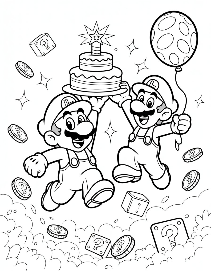 super mario happy birthday coloring page