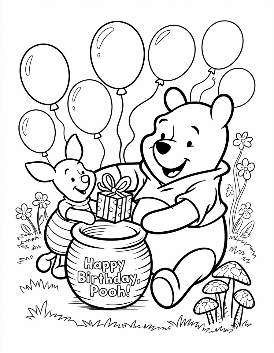 winnie the pooh birthday coloring page
