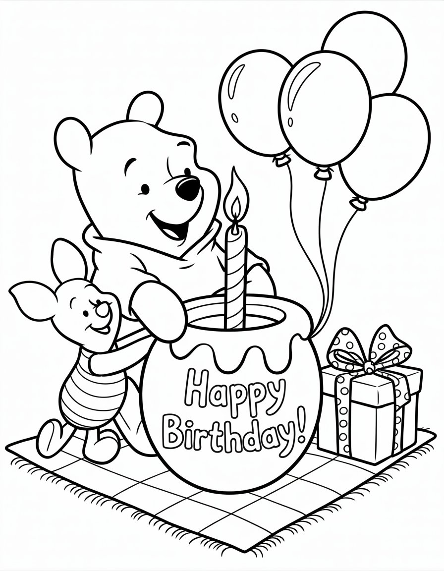 winnie the pooh happy birthday coloring page