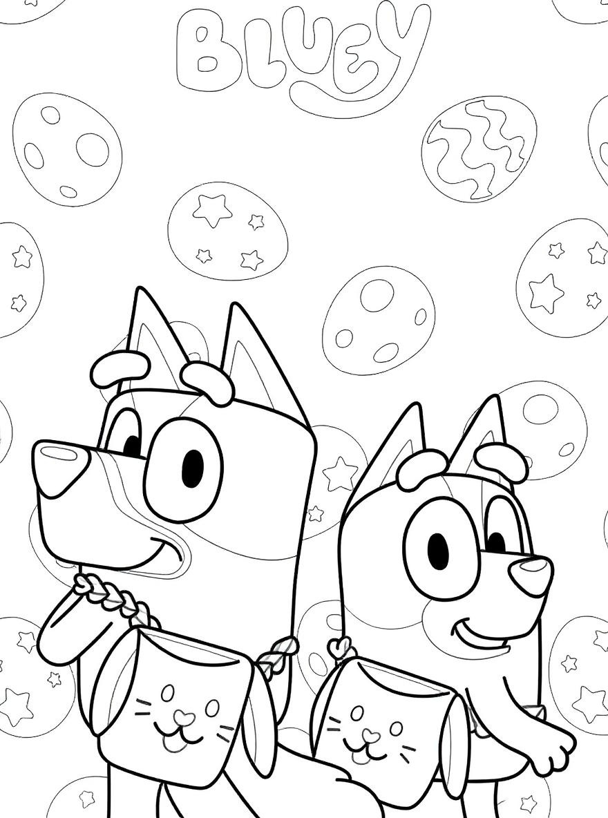 Bluey and Bingo Easter coloring page