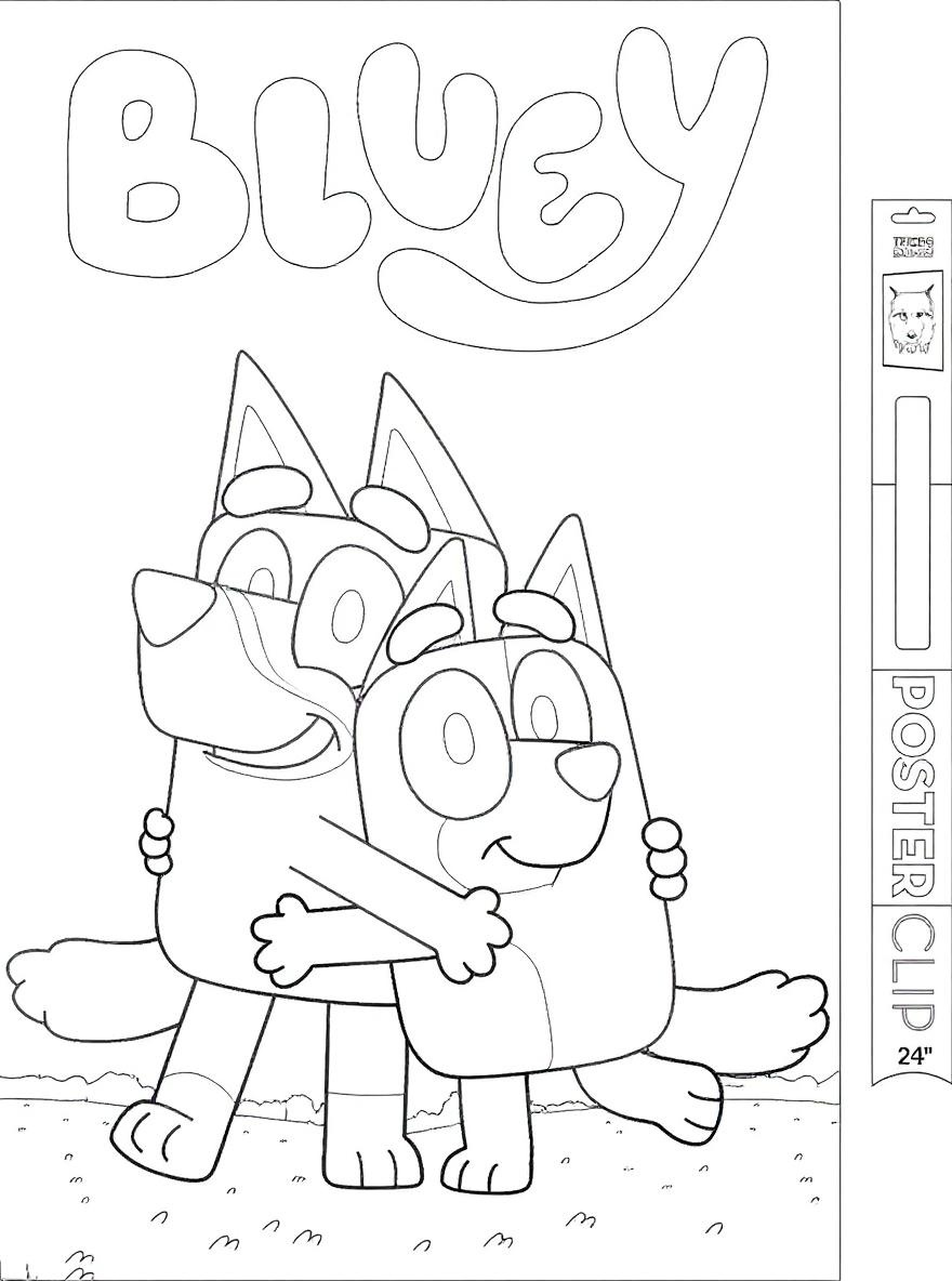 Bluey and Bingo hugging coloring page