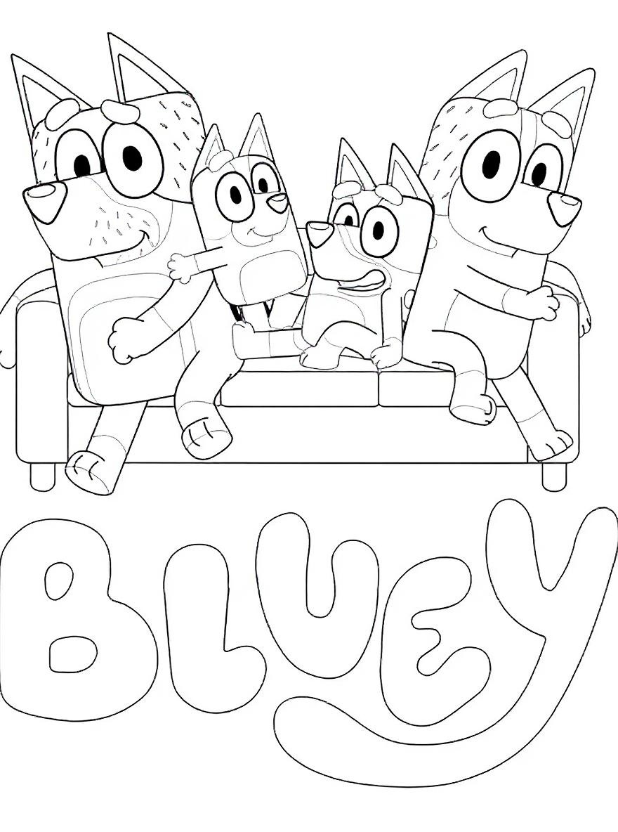 Bluey and Bingo on the couch coloring page