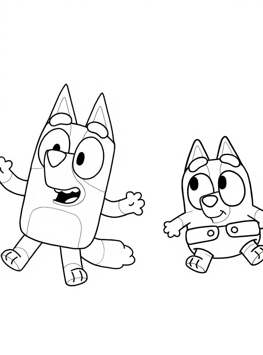 Bluey and Bingo on the grass coloring page