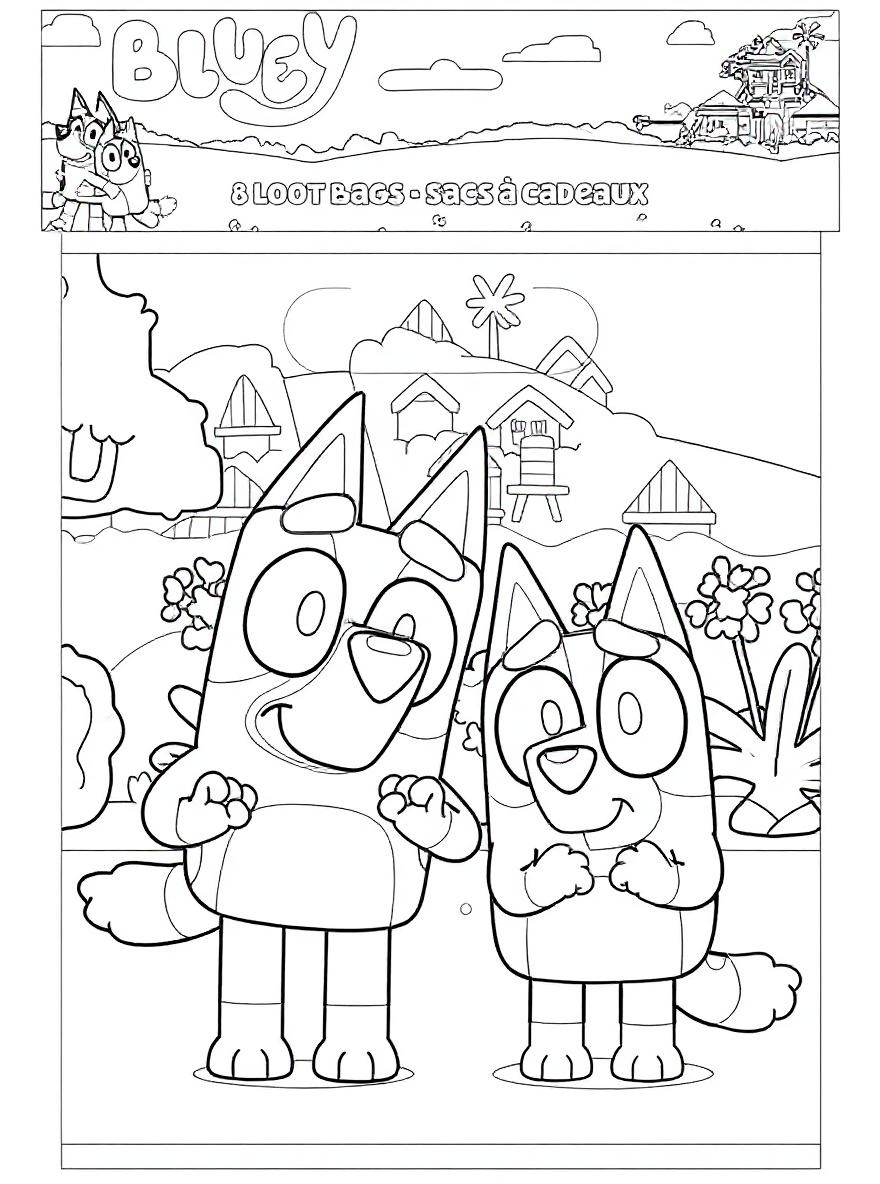 Bluey and Bingo outdoor coloring page
