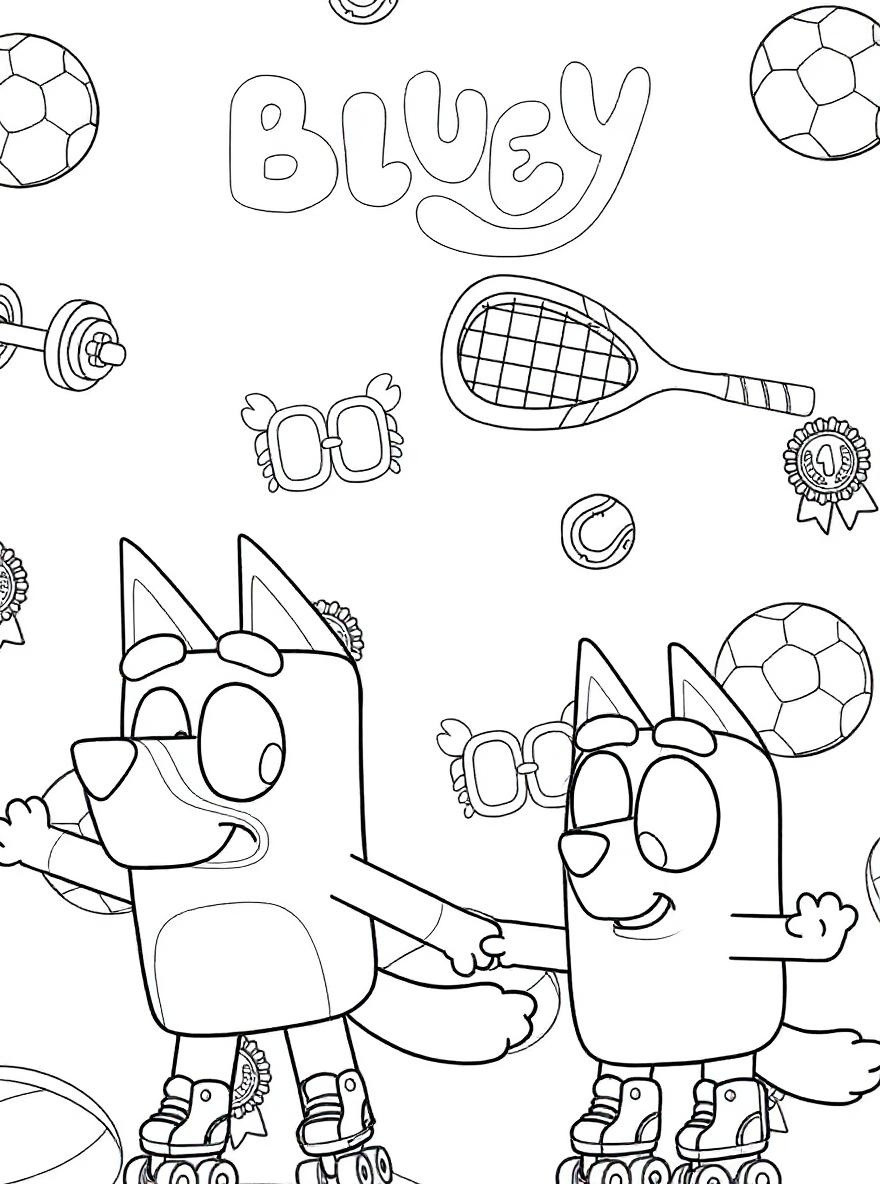 Bluey and Bingo roller skating coloring page