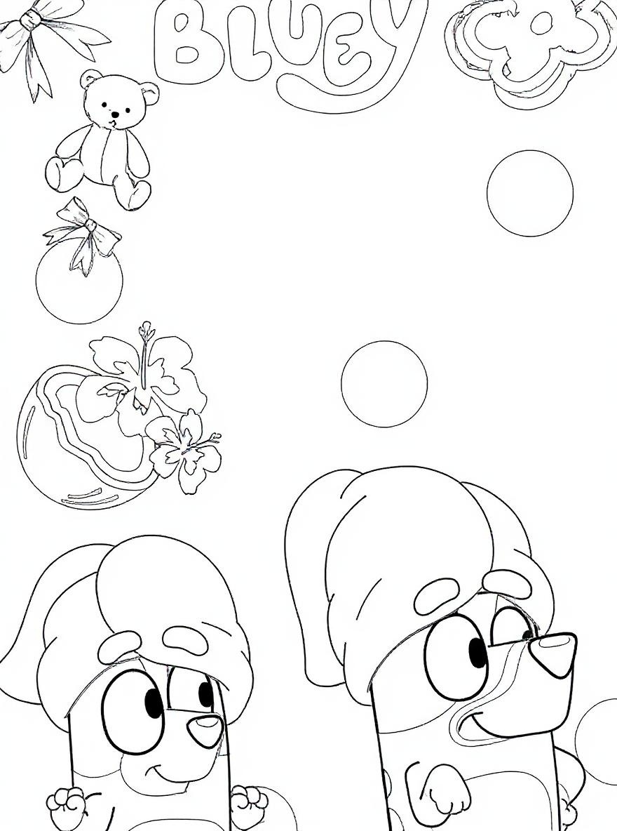 Bluey and Bingo Spa Day coloring page