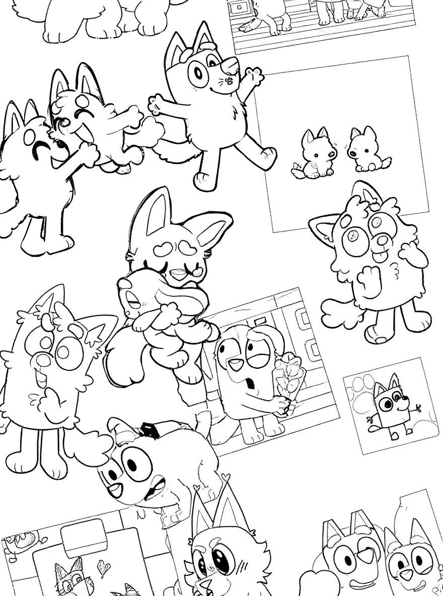 bluey and bingo various poses coloring page
