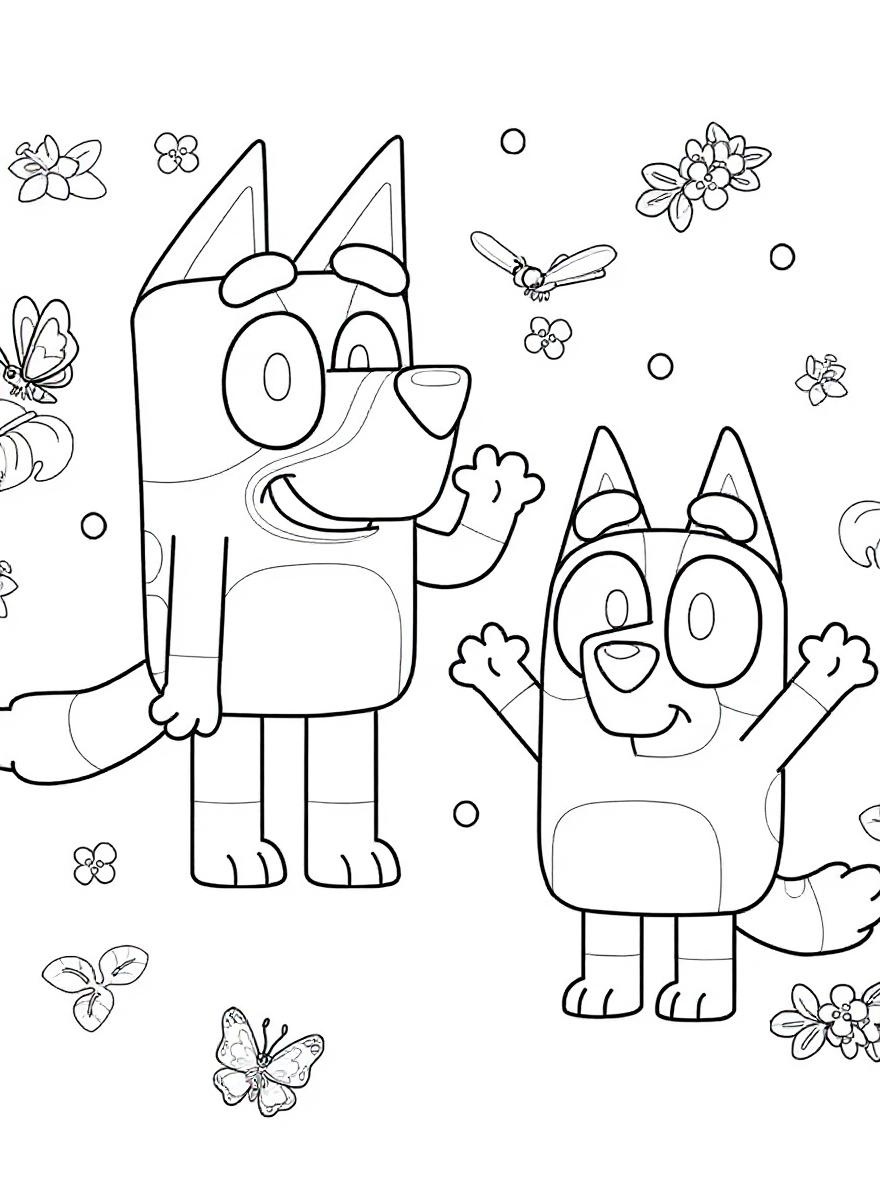 bluey and bingo waving coloring page