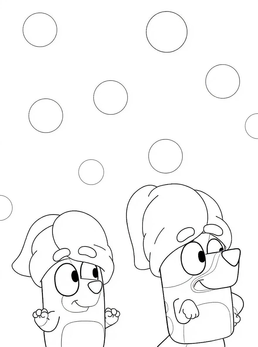 Bluey and Bingo with towels coloring page