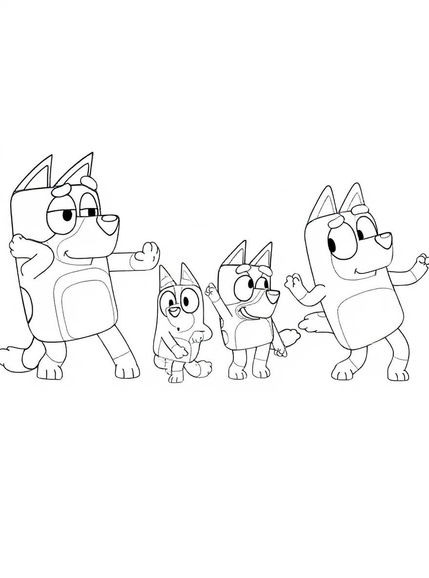 Bluey and family dance mode coloring page