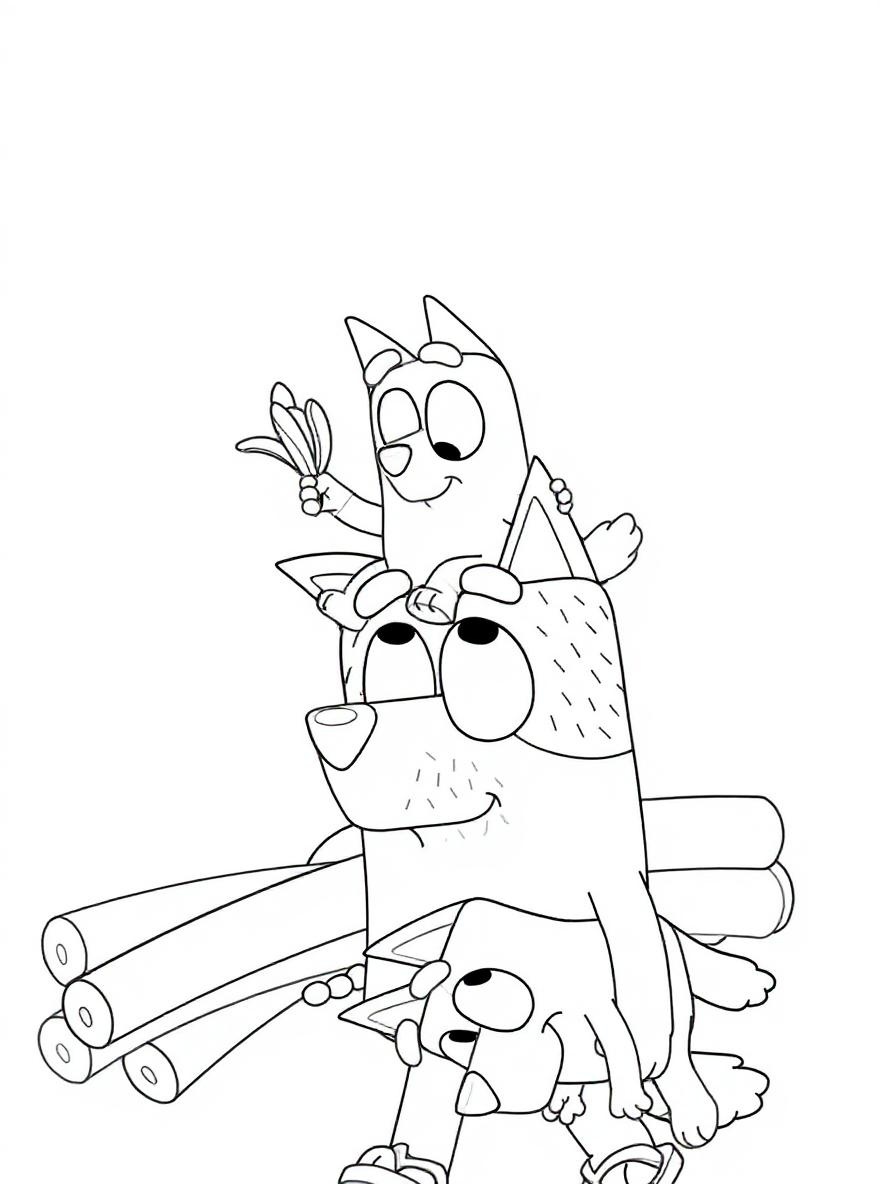 Bluey and family having fun coloring page