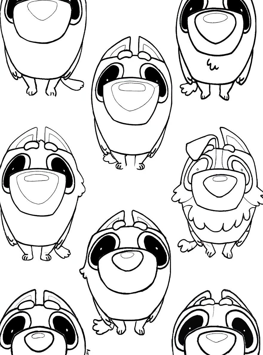Bluey and friends cute group coloring page