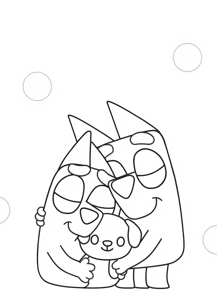 Bluey cuddles little puppy coloring page