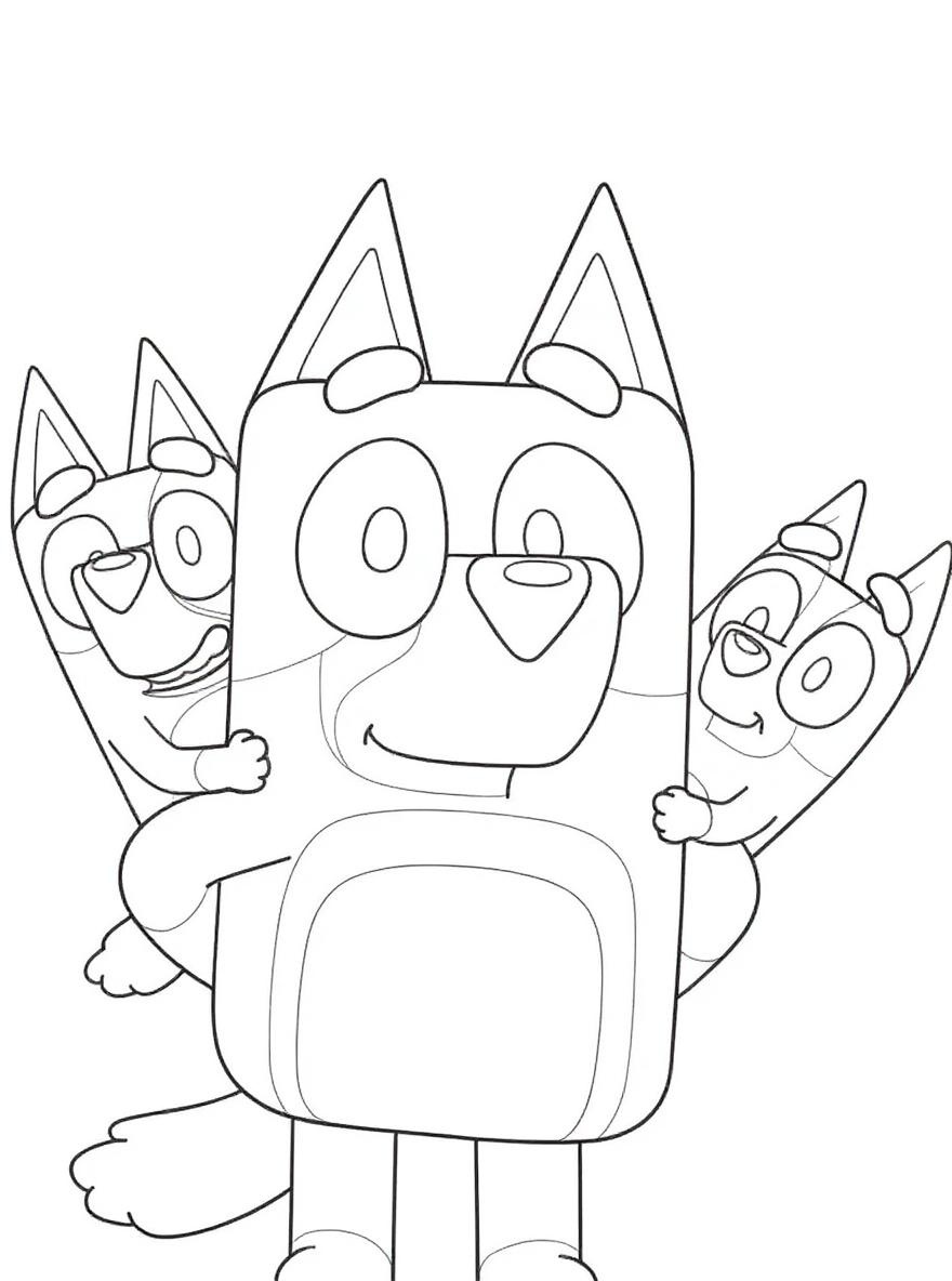 Bluey dad and puppies coloring page