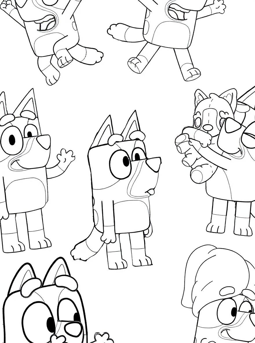 Bluey friends and family collage coloring page