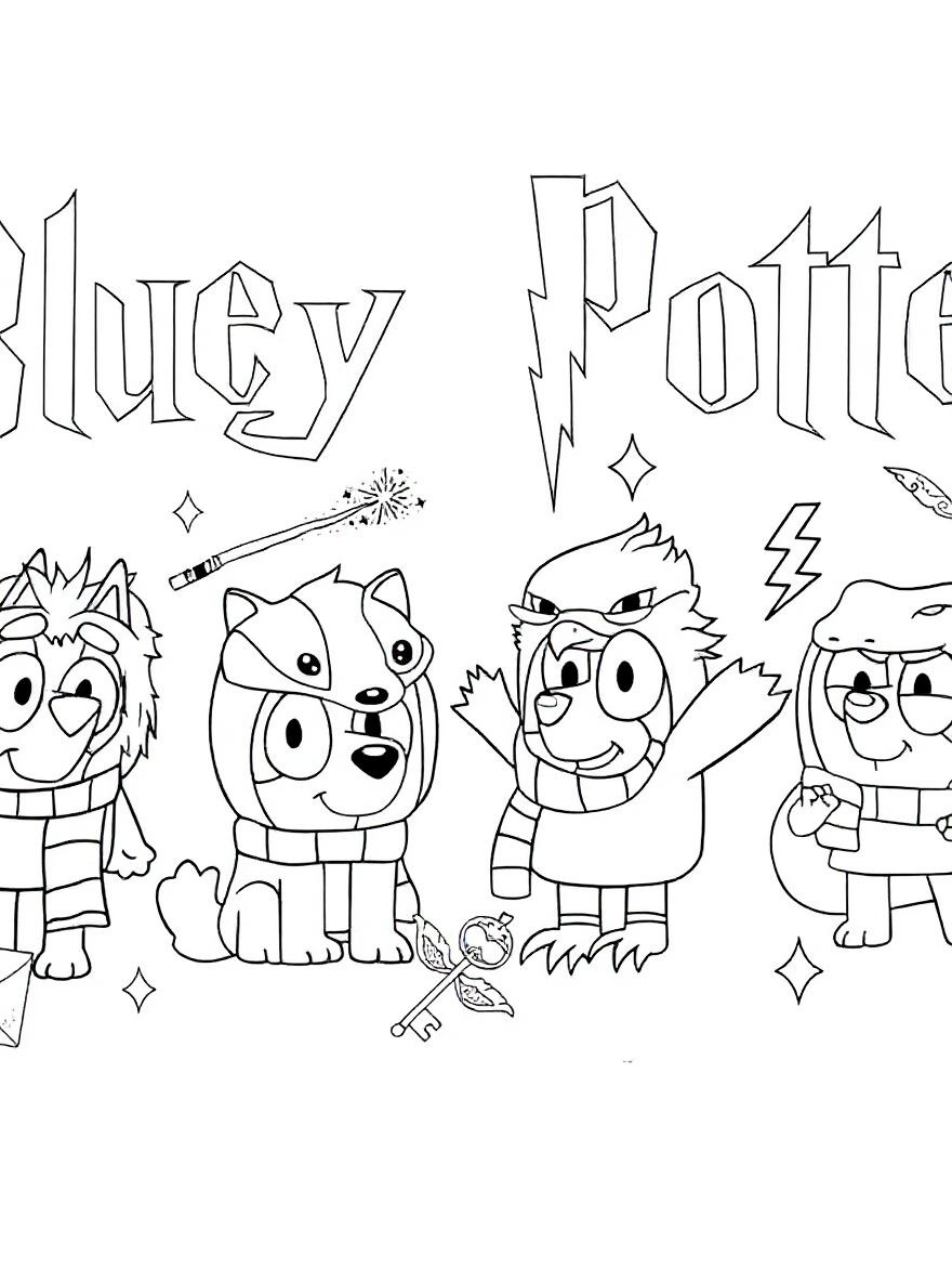 Bluey Harry Potter characters coloring page
