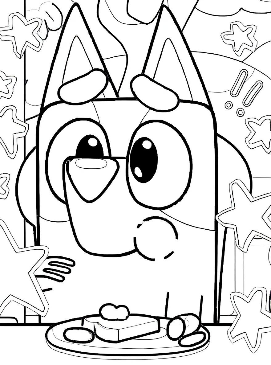 Bluey having breakfast coloring page