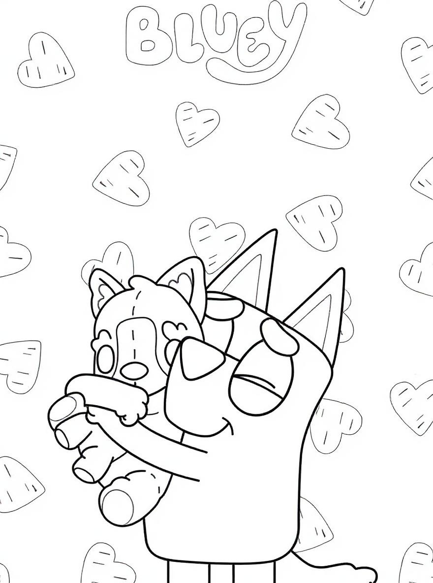 Bluey hugging plush toy coloring page