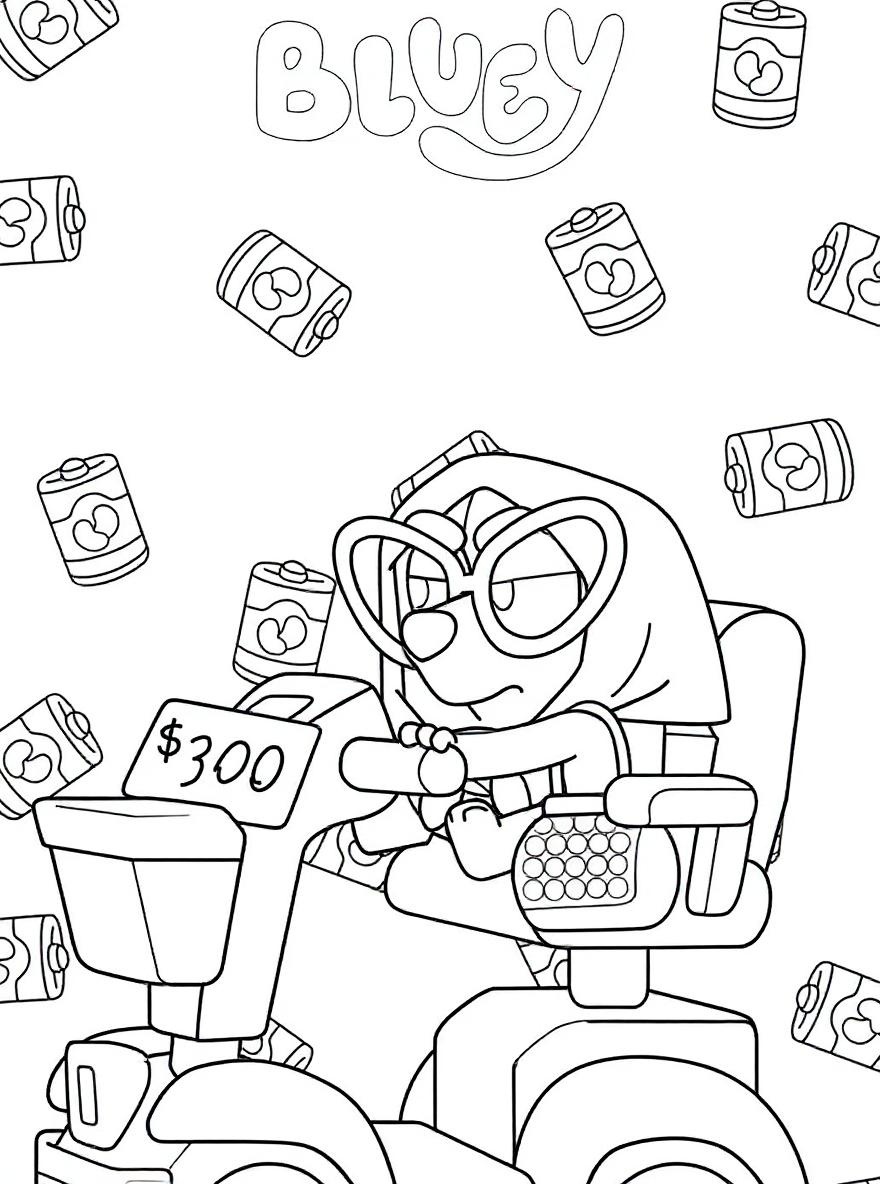 Bluey Muffin in scooter coloring page
