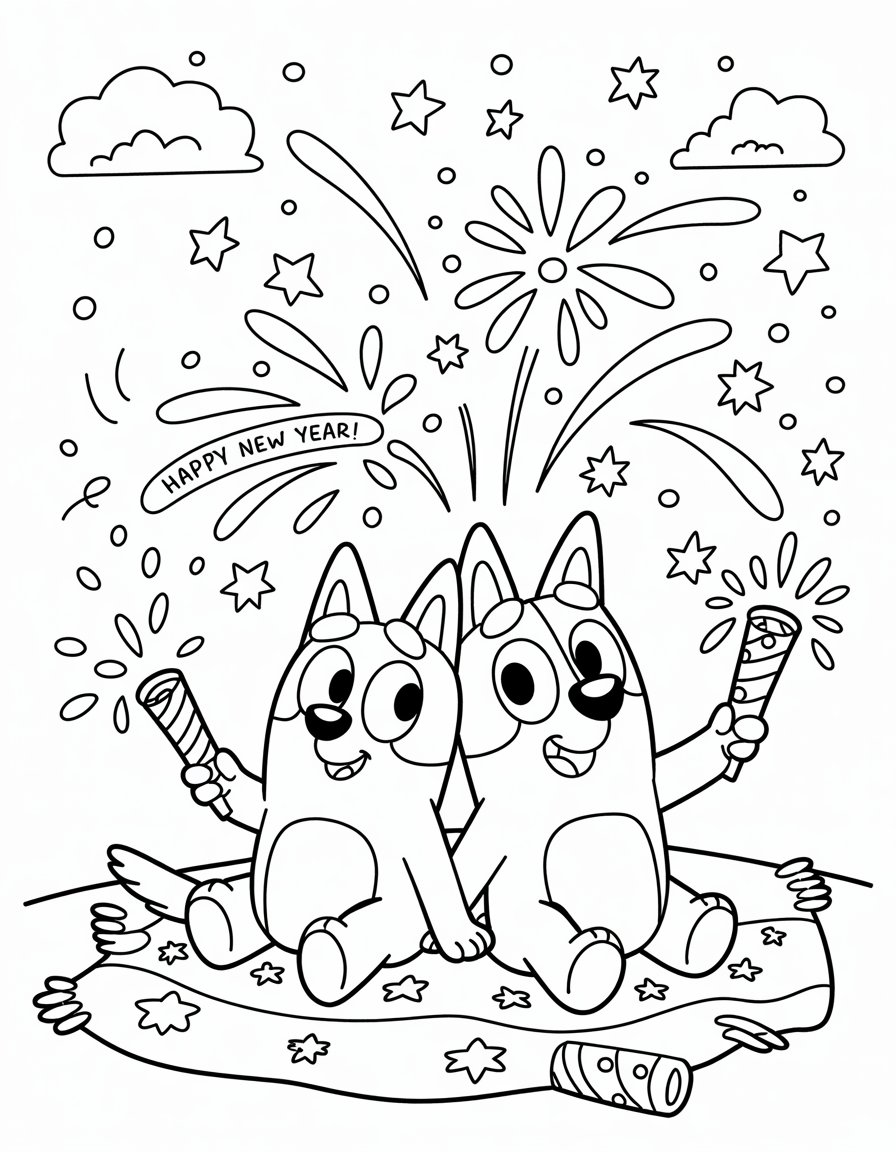 bluey New Year coloring page