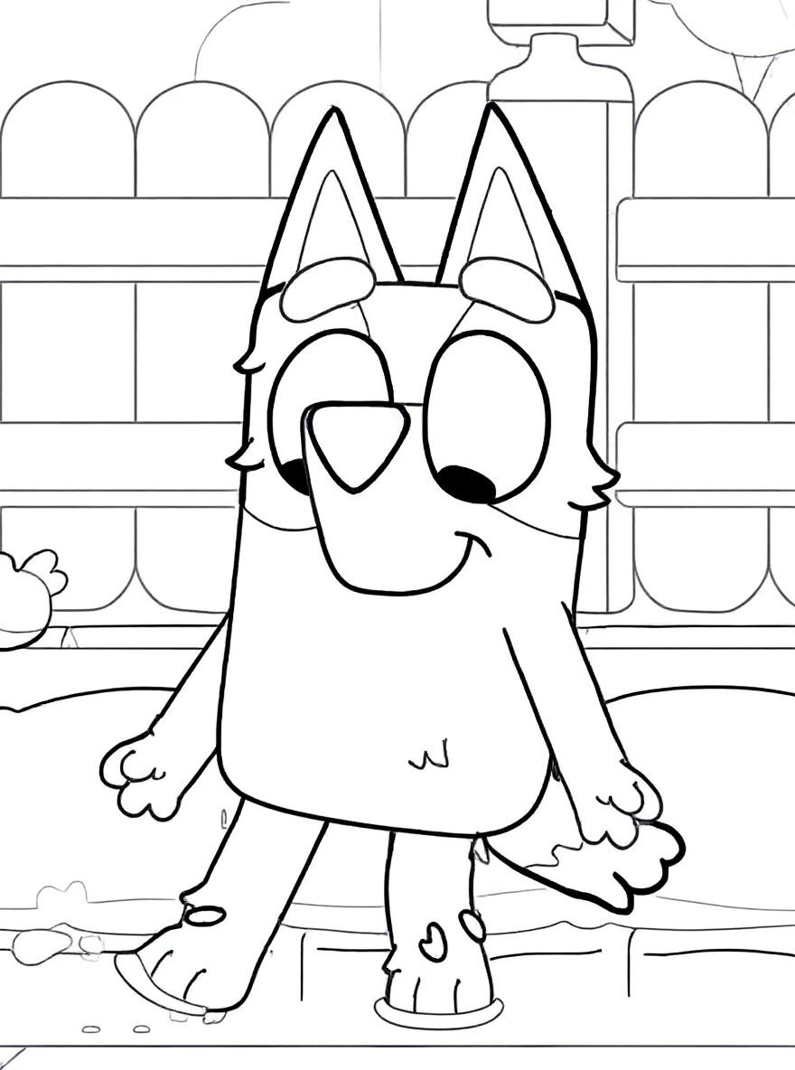 Bluey playing in the rain coloring page