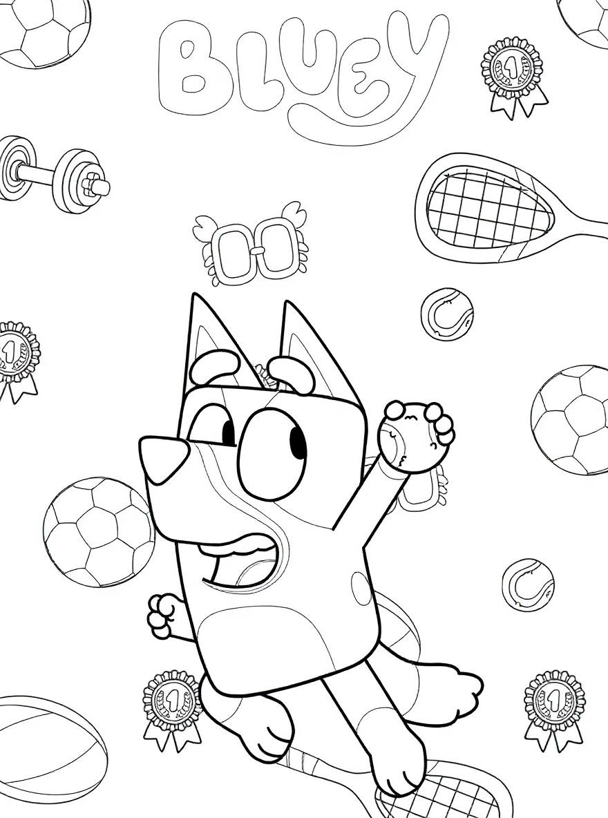 bluey playing tennis coloring page