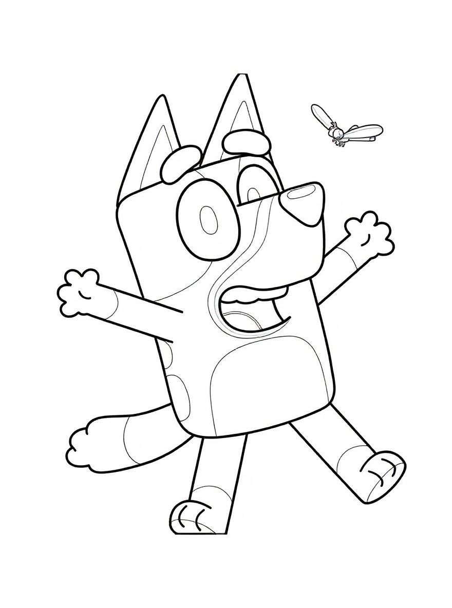 Bluey playing with a bug coloring page
