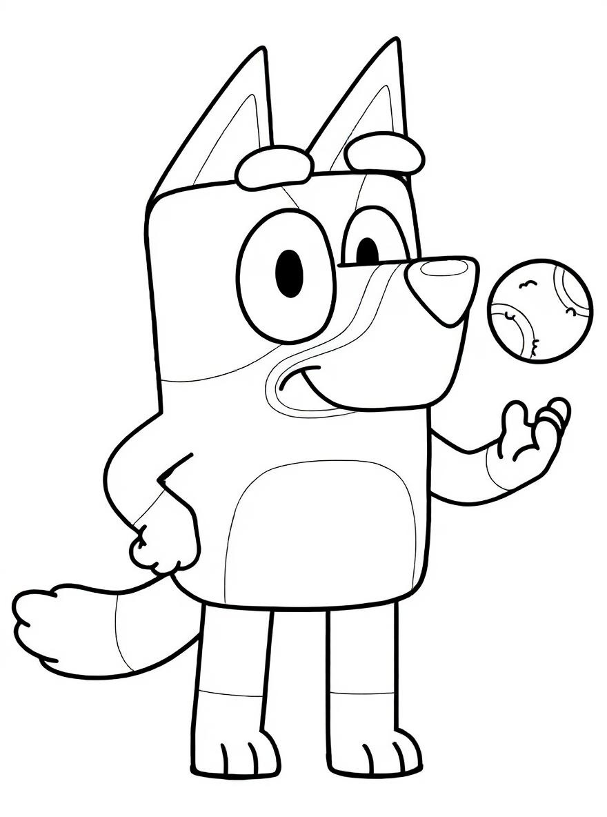 Bluey playing with a tennis ball coloring page