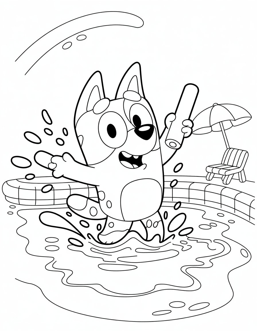 bluey pool coloring page