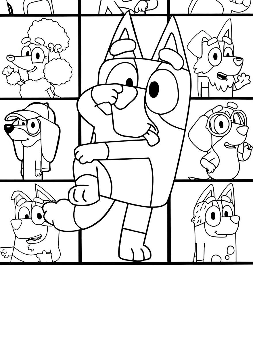 Bluey with friends coloring page