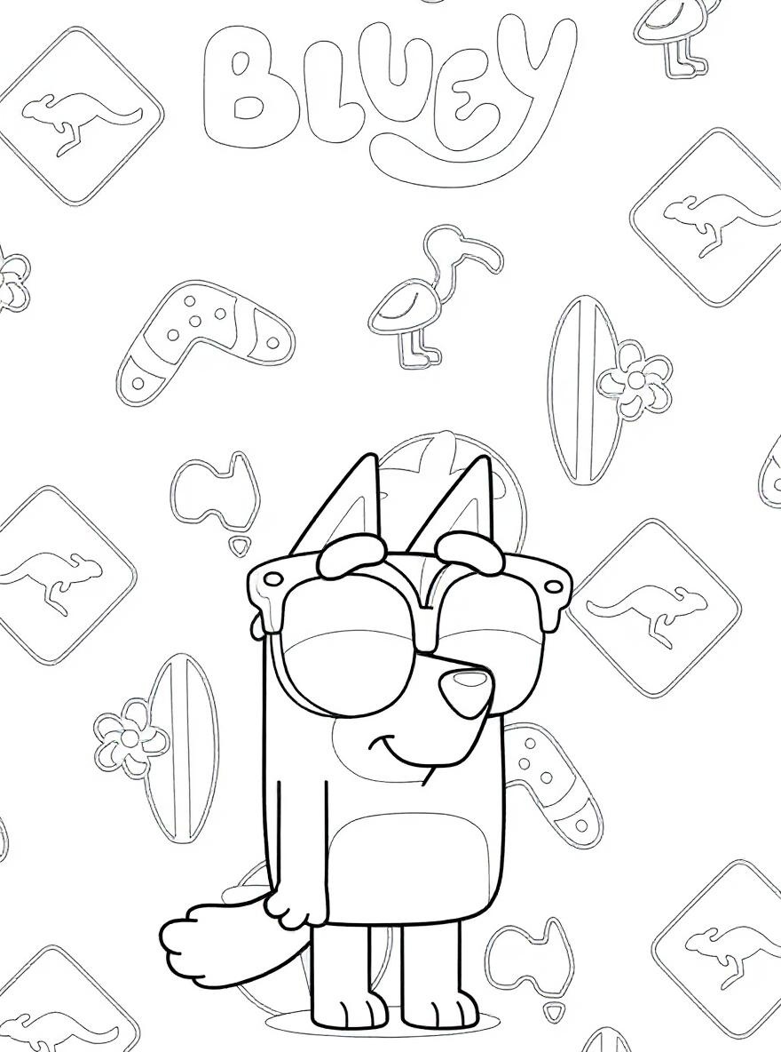 Chilli Heeler wearing sunglasses coloring page