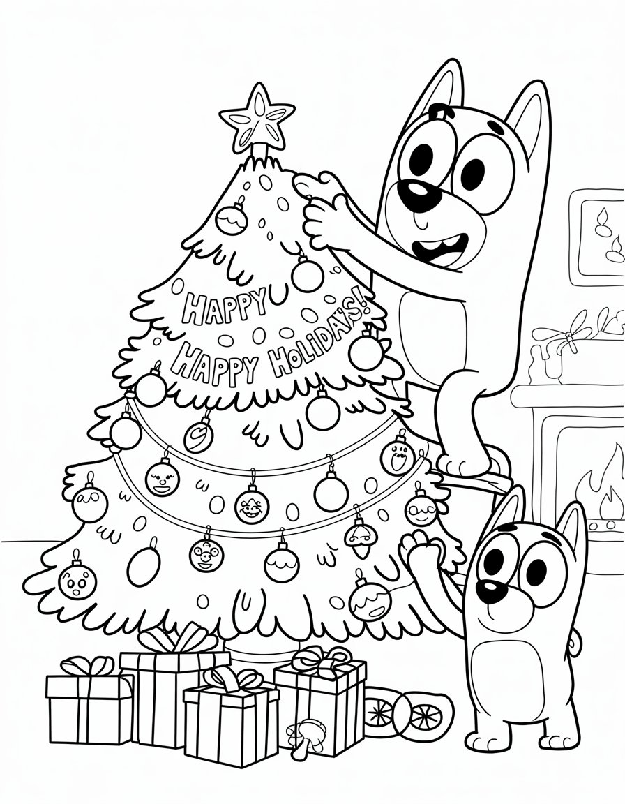 Christmas tree bluey coloring page