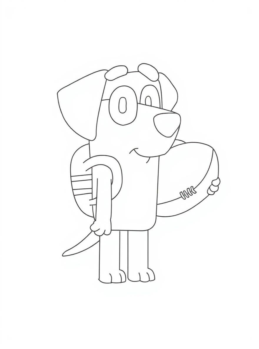 Lucky with glasses holding football coloring page