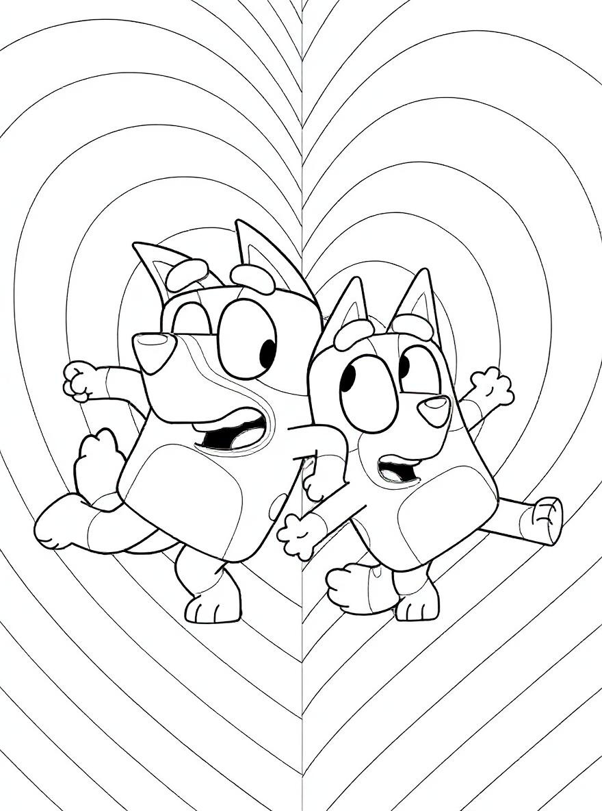 two bluey dogs dancing coloring page
