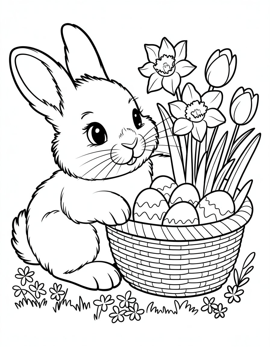 bunny and basket coloring page