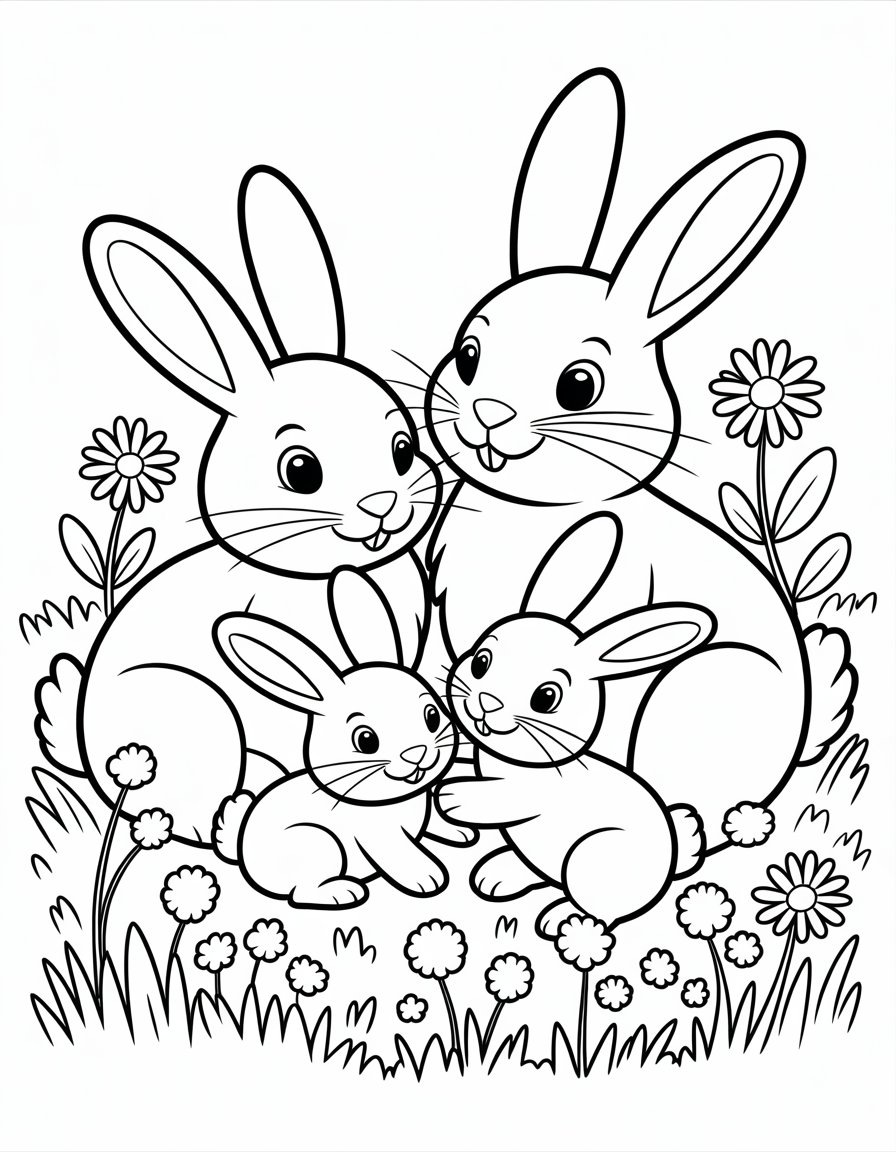 bunny family coloring page