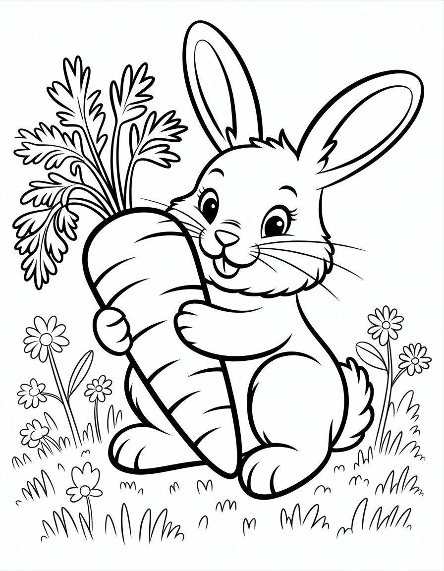 bunny hugging carrot coloring page