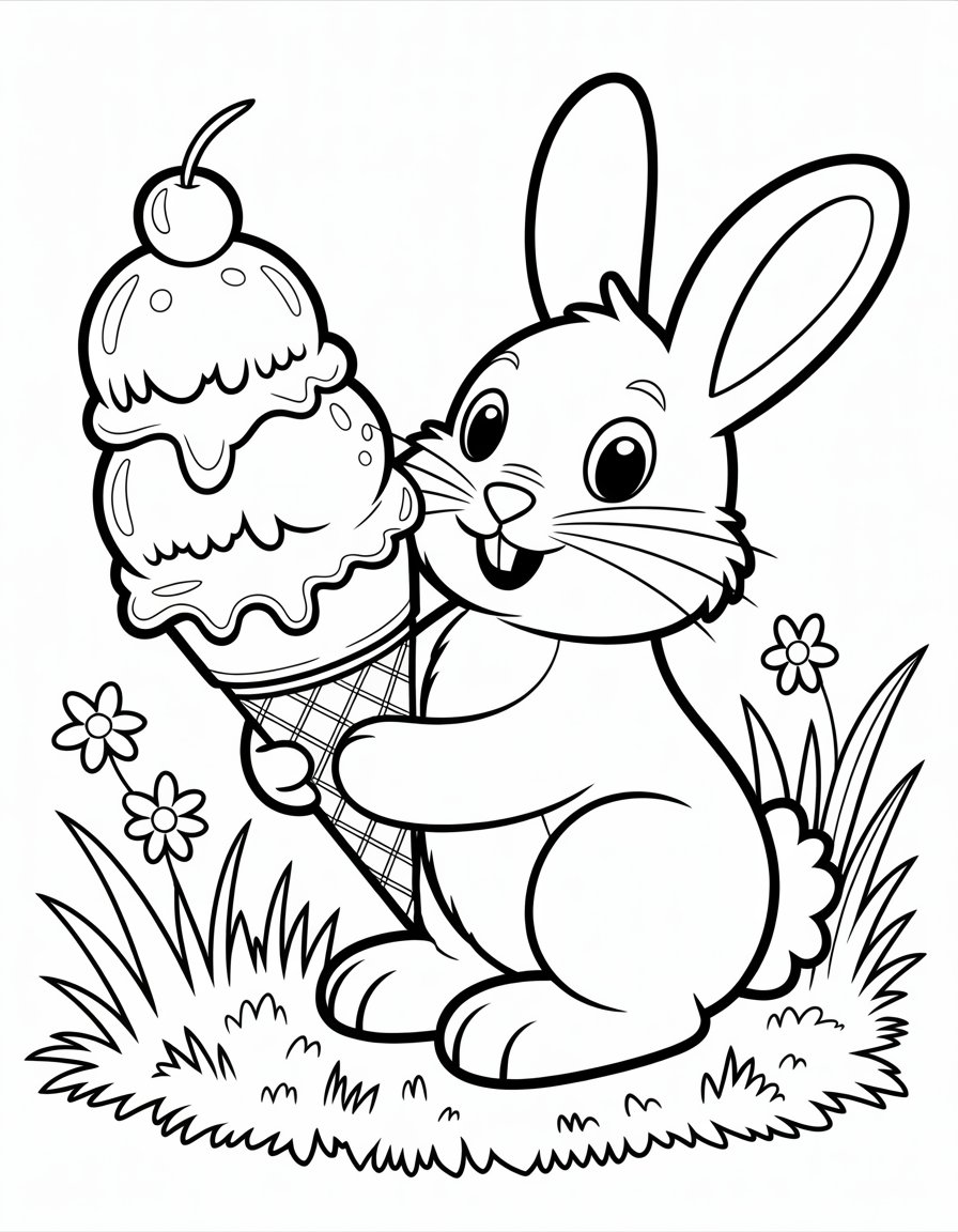 bunny ice cream coloring page