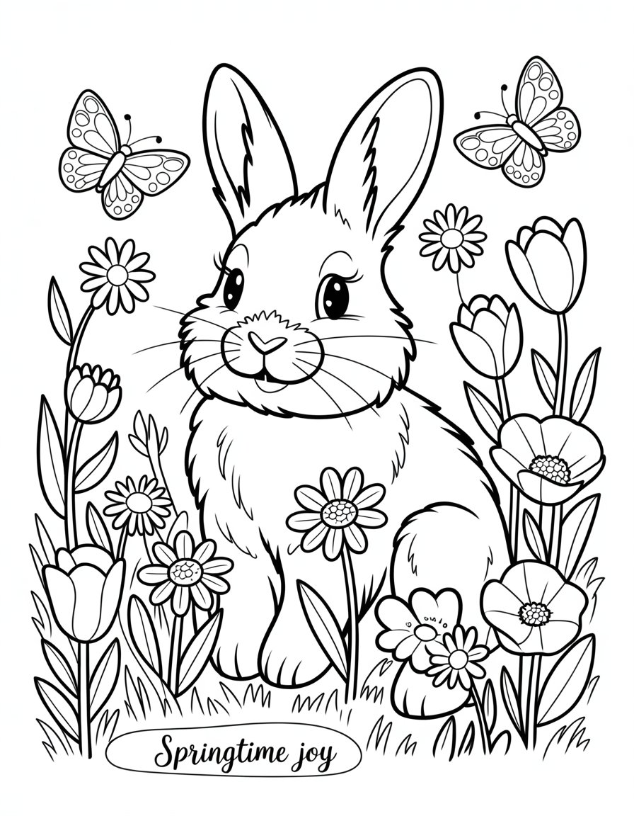 bunny with flowers coloring page