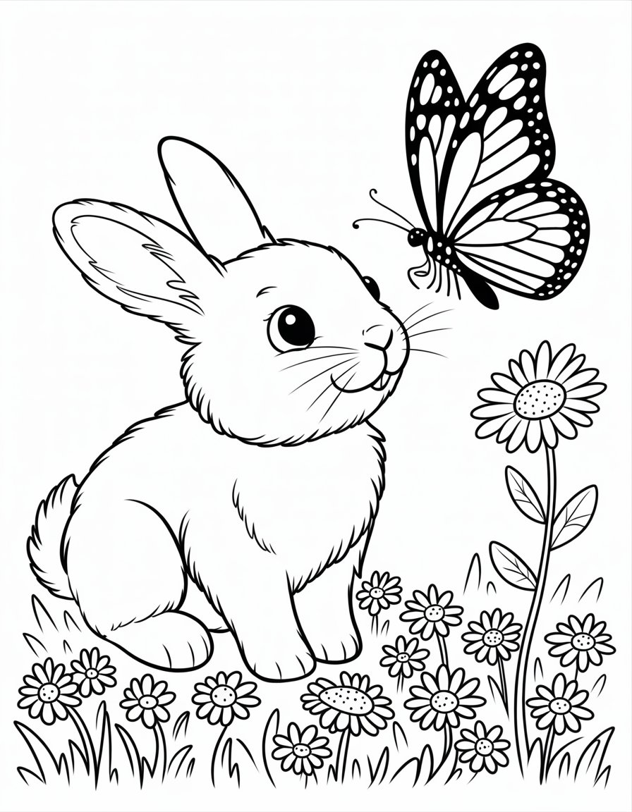 butterfly and bunny coloring page