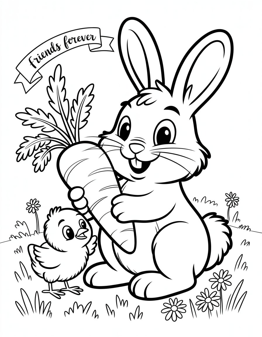 carrot and chick coloring page