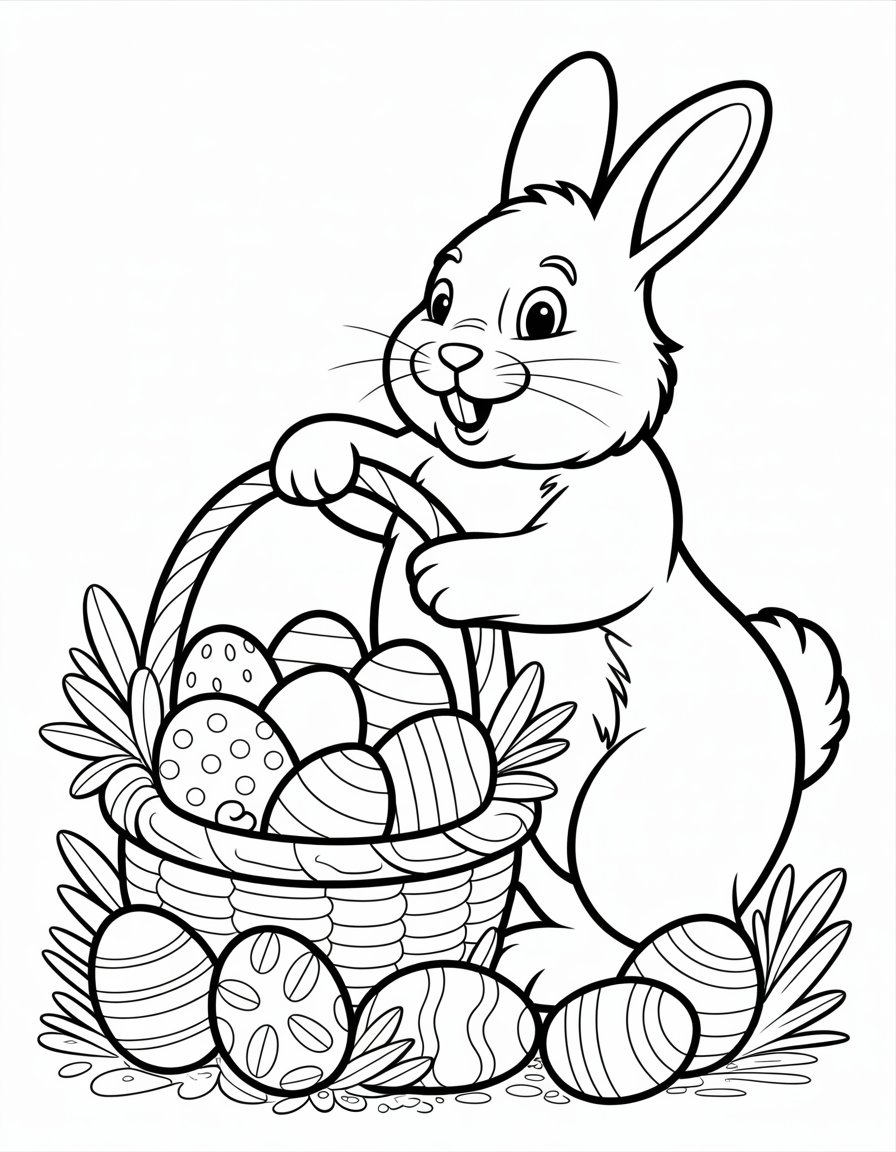 easter bunny and basket coloring page