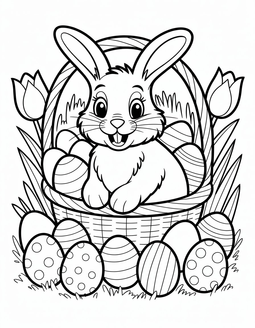 easter bunny and eggs coloring page