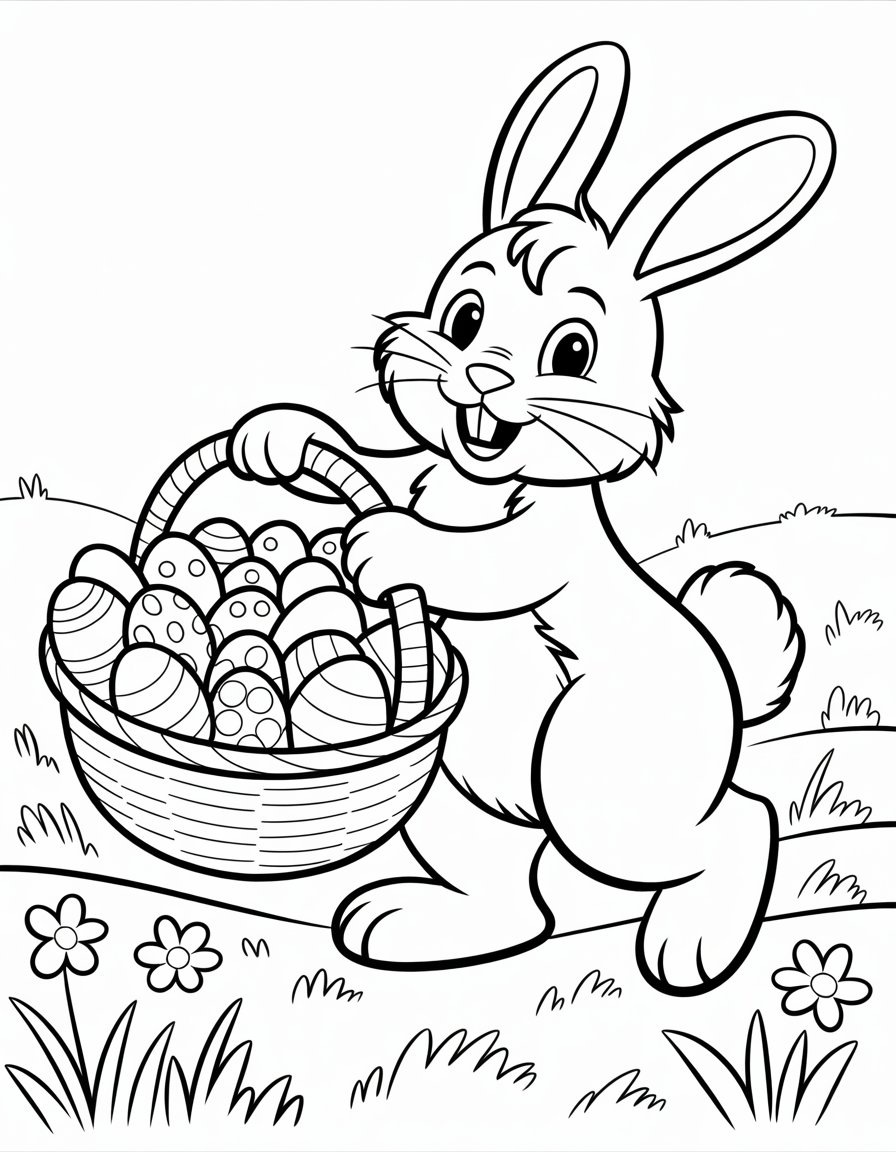 easter bunny with basket coloring page