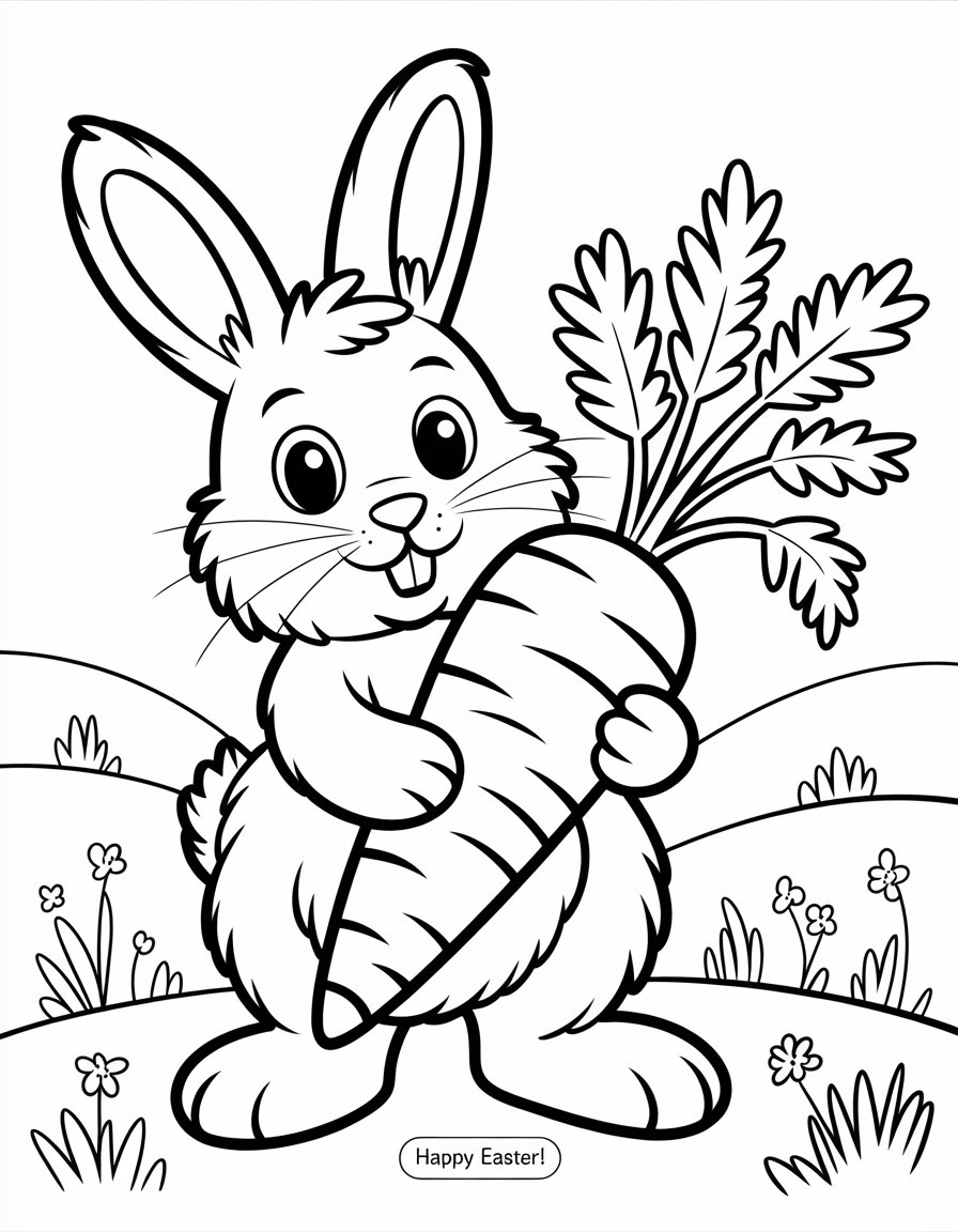 easter bunny with carrot coloring page