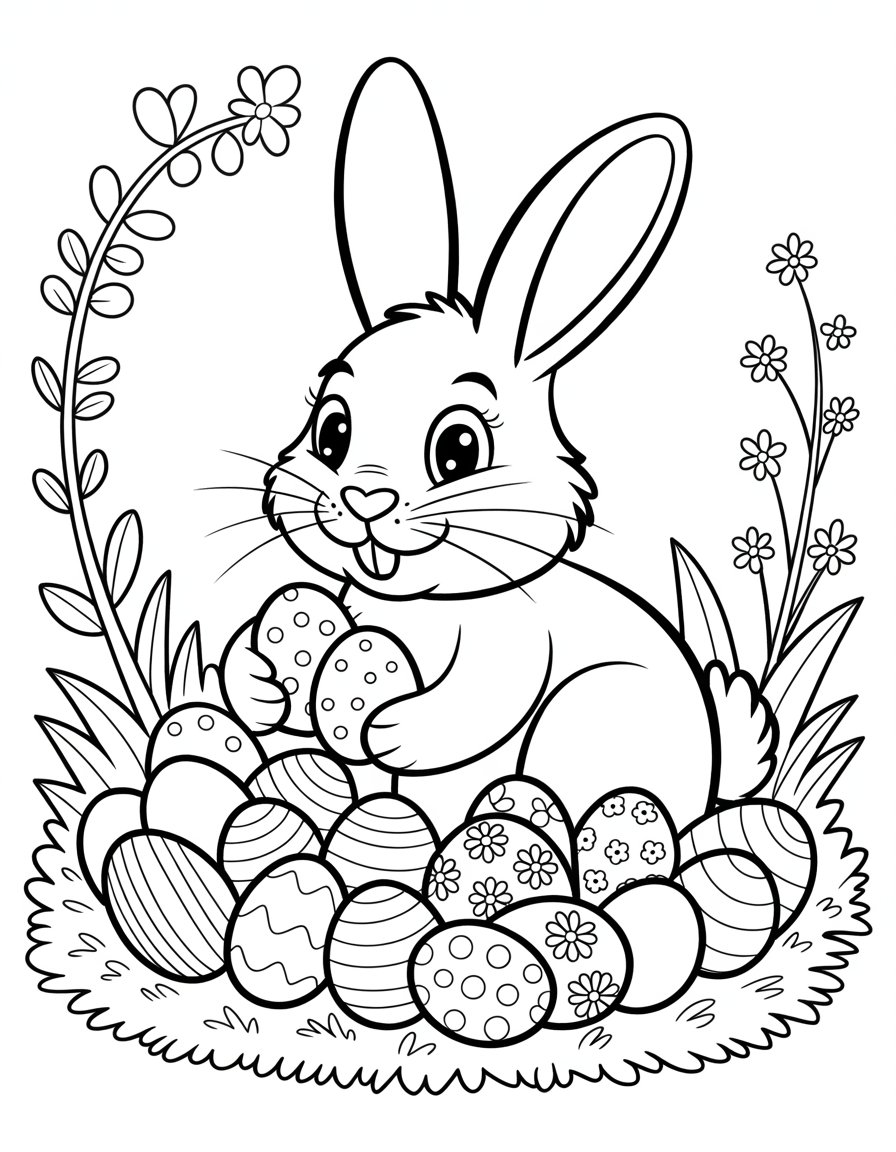 easter bunny with eggs coloring page